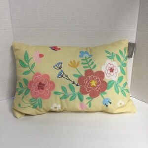 Spritz Floral Embroidered Yellow Pink Pillow, 12inx18in New